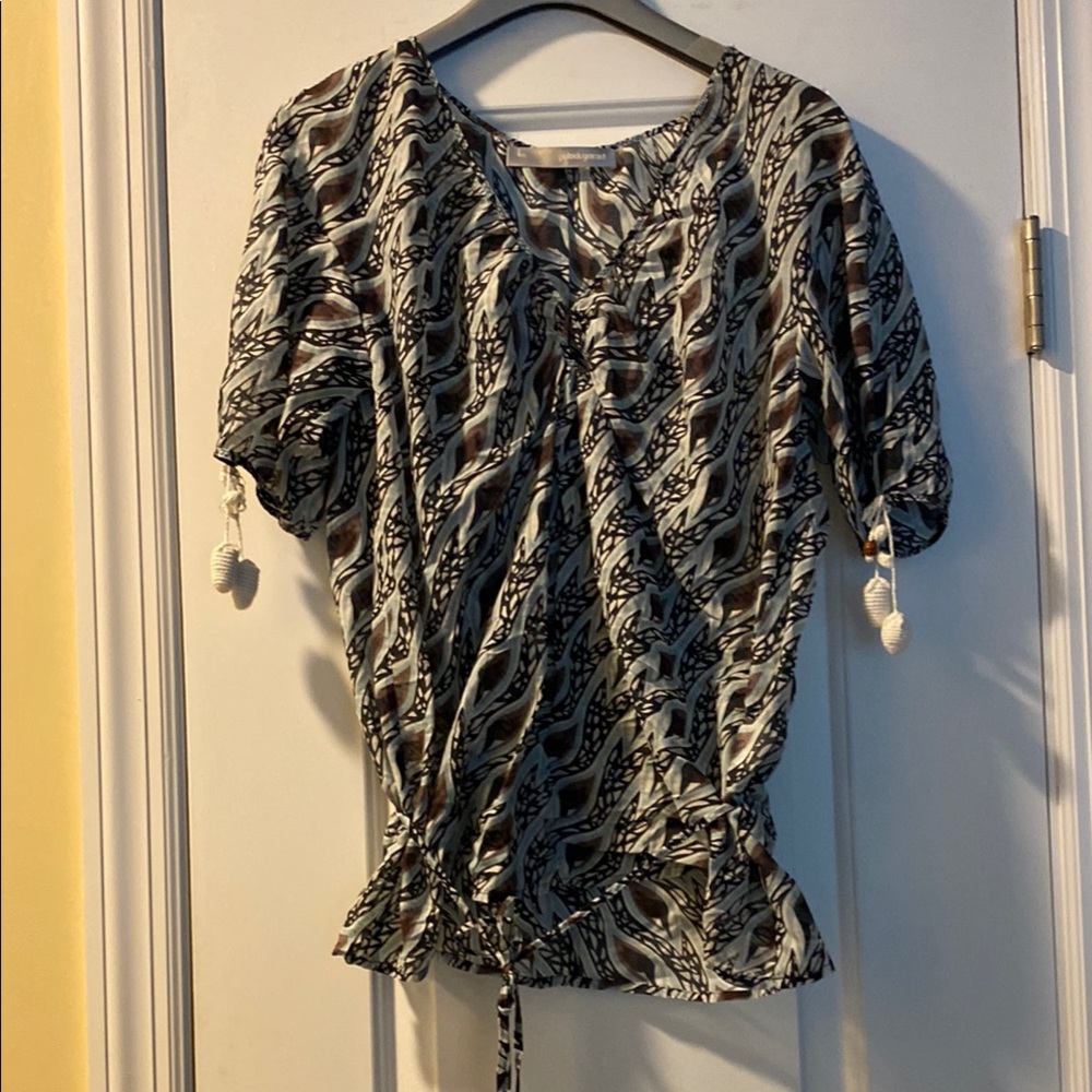Patrick Gerard 
Cotton Silk Beautiful Belted Embellished Blouse NeverUsed